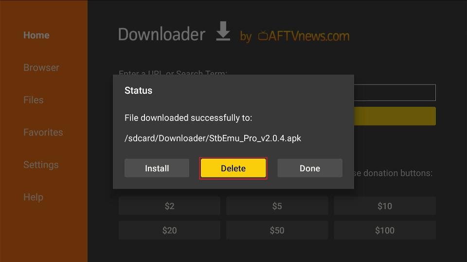 Confirmation to delete APK file off firestick